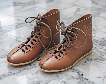Roman Leather Calcei Shoes - Historical Reenactment Boots - Men's Handcrafted Leather Footwear for Ren Faire