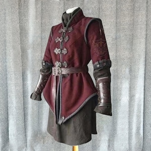 Medieval Padded Gambeson: Brown Leather Trim Viking Costume for events