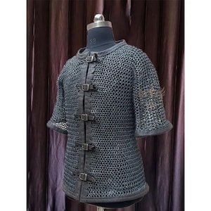Dark Gray Chainmail Shirt - Aluminum 10mm Flat Ring Medieval Hauberk MA-32 for LARP & Cosplay Lightweight