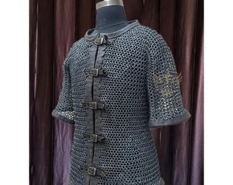 Dark Gray Chainmail Shirt - Aluminum 10mm Flat Ring Medieval Hauberk MA-32 for Cosplay Lightweight