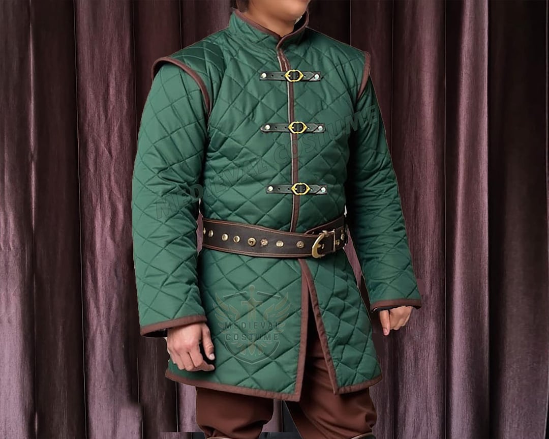 Medieval Gambeson: Brown Trim, Full Sleeves Renfaire Padded