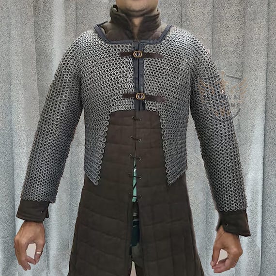 9mm Flat Riveted Chainmail Hauberk Full Sleeve Mild steel Solid Rings, MA-22 Easter