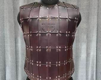 Handmade Leather Brigandine Armor - Brown Medieval Torso Armor for LARP, SCA, and Reenactment