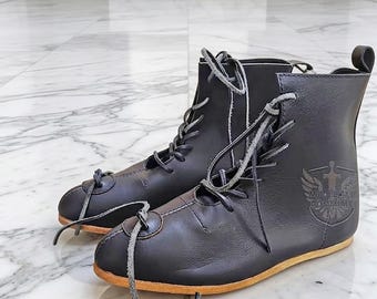 Leather Medieval Boots with Buckle Ren Fair Costume historical Shoes MA-49 Easter