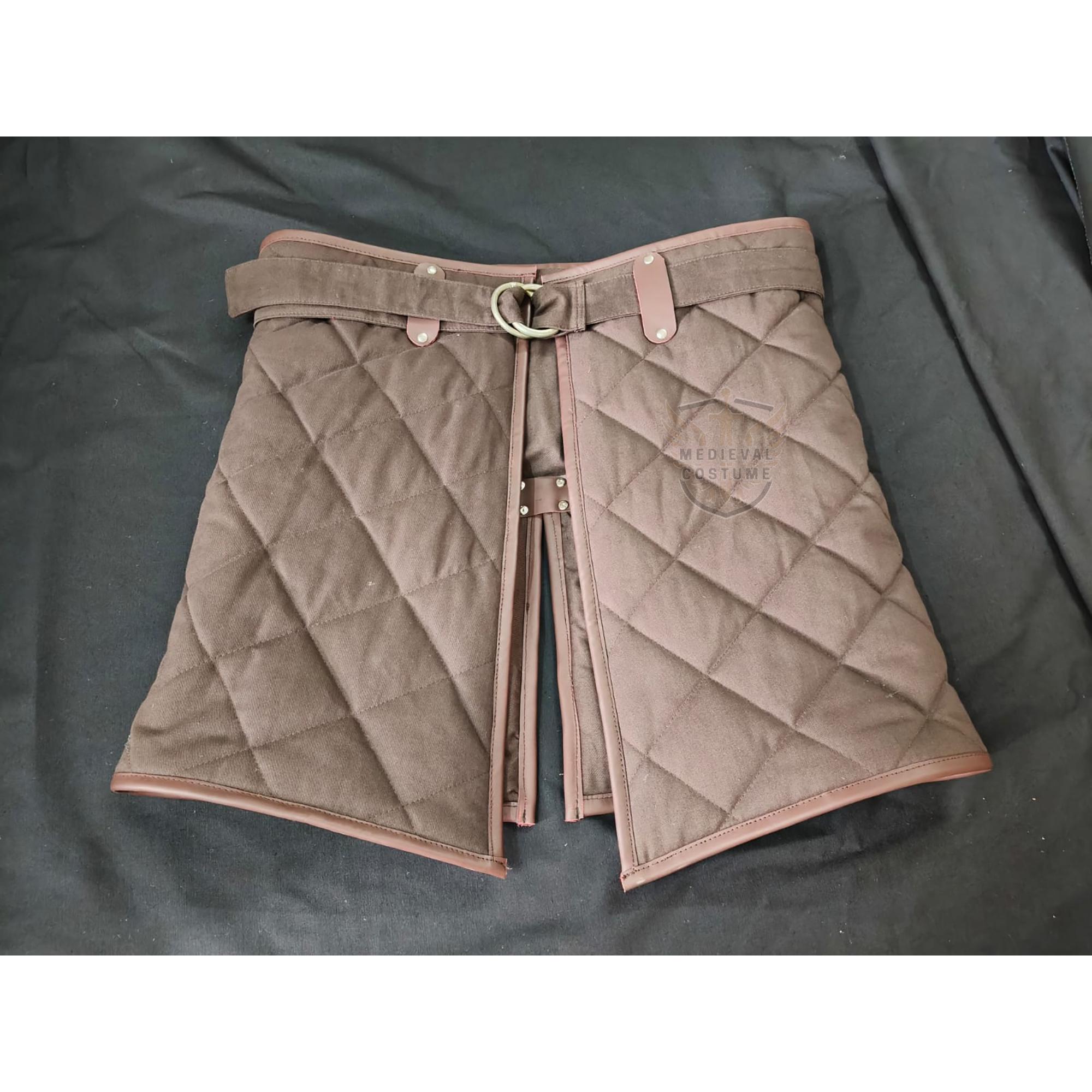 Cotton Padded Skirt with Brown Leather Trim, MAS-0136 Renfaire & Larp Costume Father's day Gifts