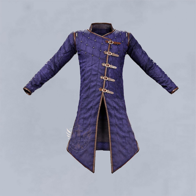 Leather buckle and strap detail on handmade renaissance gambeson armor
