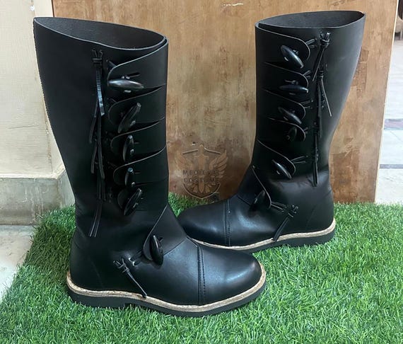 Viking Leather Long Boots - Ren Fair Medieval Costume Shoes for Halloween events