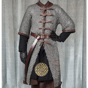 8mm Chainmail Hauberk, front open MAS-094 Flat Ring Riveted With Solid Ring half Sleeve Chainmail Shirt Father&#39;s day Gifts