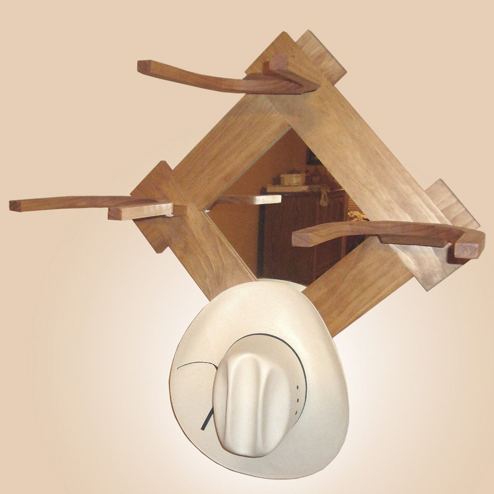 Wooden Cowboy Western Hat Rack w/Mirror Wall Mount Etsy