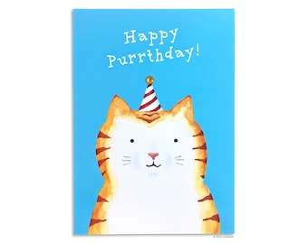 Birthday Card - Happy Purrthday! Kitty Cat Card with a crystal deco