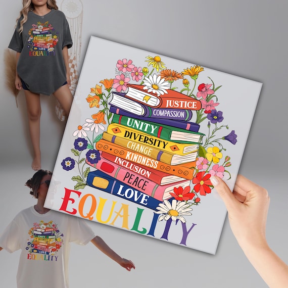 Equality DTF Transfer: Floral Book Design (Heat Press, No Cool Down)