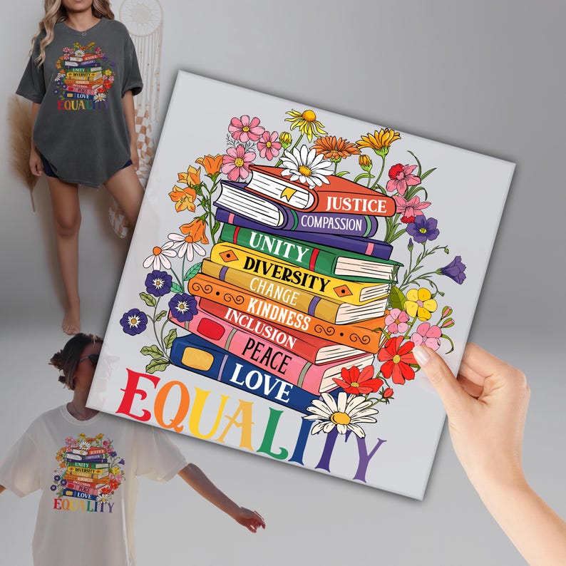 a person holding up a poster with books on it