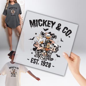 DTF Halloween Disney Mickey & Co. Est 1928, DTF Mickey squelette, DTF Mickey et ses amis, Automne, prêt à poser