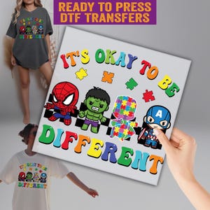 It&#39;s Okay To Be Different DTF, Superheros Autism DTF, Autism Day Ready to Press, Autism Awareness DTF Transfer