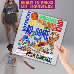 Different Unique Au-Some Autism DTF, Autism Awarereness DTF, Autism Day Ready to Press, Autism Awareness DTF Transfer