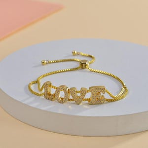 Bracelet à lettres initiales coulissantes DIY – Cadeau bracelet avec curseur de nom en cristal complet pour femme
