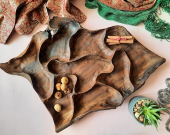 Grand bol en bois fait main - bol de service à fruits ou à salade rustique, pièce maîtresse décorative