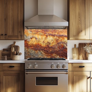 Rust Kitchen Splashback Tempered Glass Backsplash, Rust Texture Glass Backsplash, Rustic ...
