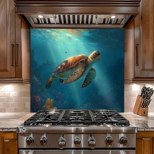 Turtle Glass Backsplash, Tempered Glass Backsplash for Kitchen, Kitchen Backsplash Behind Stove, Rustic Stove Backsplash, Splashback