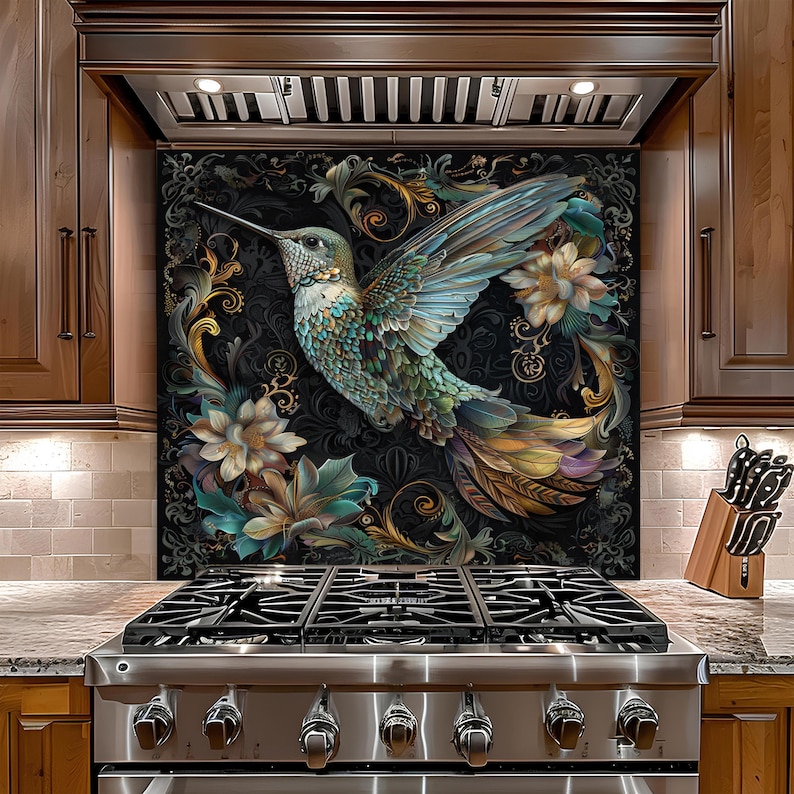 Hummingbird Glass Backsplash, Tempered Glass Backsplash for Kitchen ...