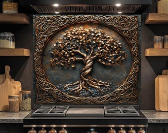Tree of Life Glass Backsplash, Tempered Glass Backsplash, Kitchen Backsplash Behind Stove, Glass Backsplash for Kitchen, Rustic Backsplash