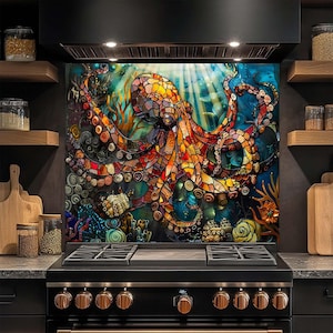 Backsplash van gehard glas Ocean Octopus: glas-in-loodmozaïek keukenkunst