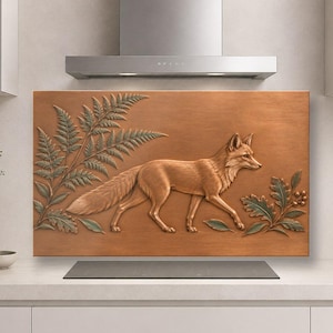 Copper Look Fox Glass Backsplash, Tempered Glass Backsplash for Kitchen, Stove Backsplash, Wildlife Kitchen Decor, Glass Splashback