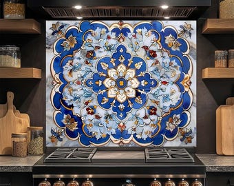 Achterwand van gehard glas, glazen achterwand Royal Bloom, achterwand keuken, hittebestendige glazen achterwand, achterwand eenvoudig schoon te maken