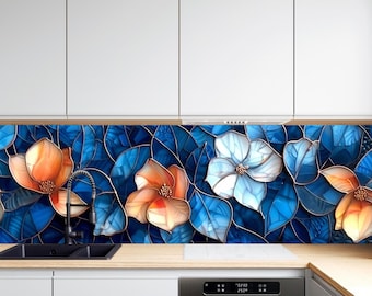 Tempered Glass Kitchen Backsplash, Stained Glass Magnolia Backsplash, Heat Resistant Glass Backsplash Behind Stove, Kitchen Backsplash