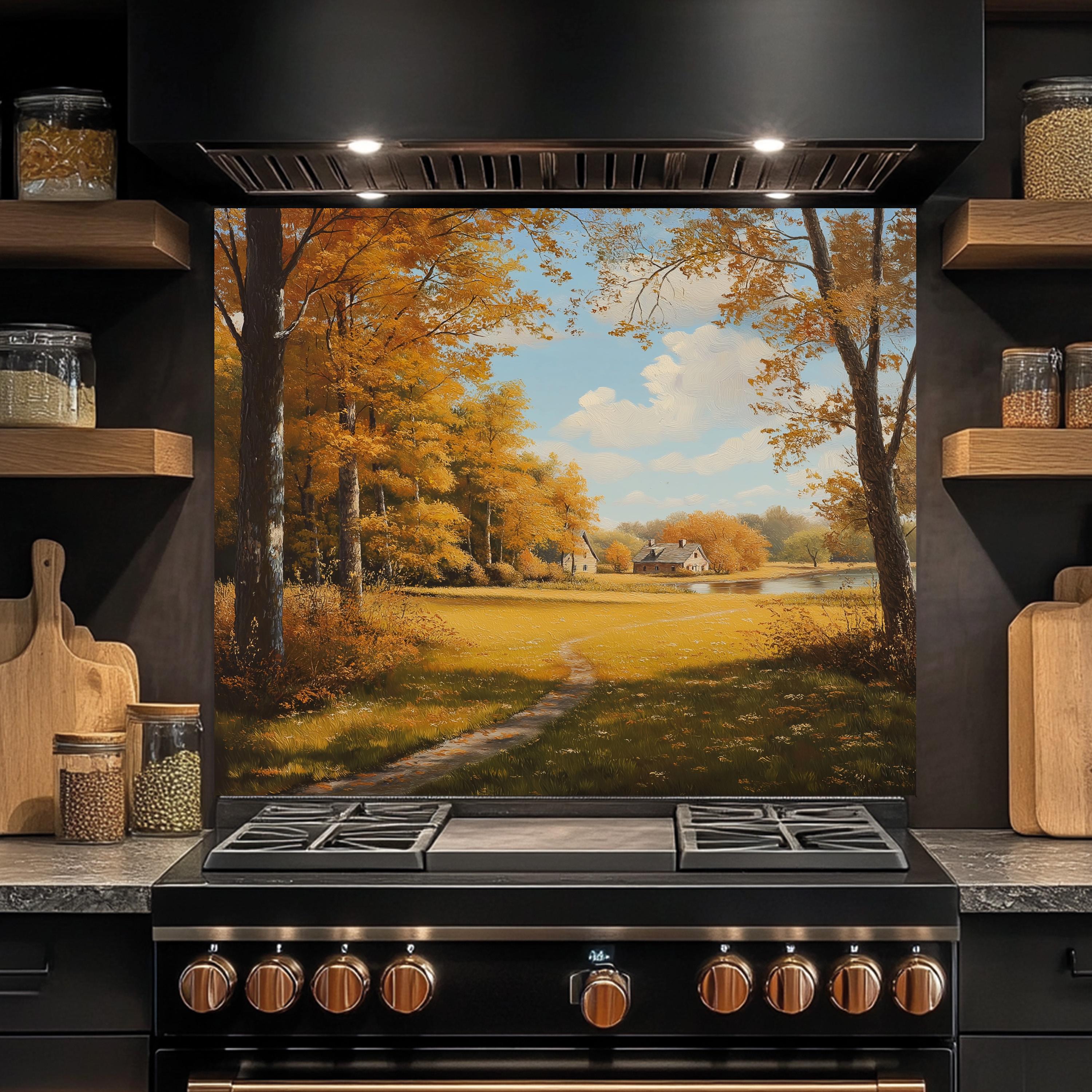 Autumn Cottage Glass Backsplash, Tempered Glass Backsplash, Nature Scene Glass Backsplash, Kitchen Backsplash Behind Stove, Glass Splashback