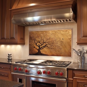 Tree of Life Glass Backsplash, Tempered Glass Backsplash for Kitchen, Heat Resistant Glass Backsplash, Easy to Clean Backsplash Tile