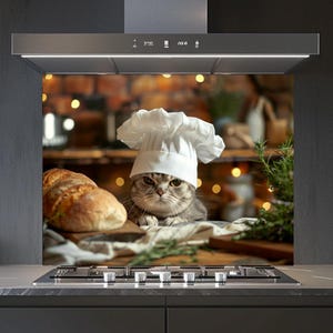 Scottish Fold Chef Cat Tempered Glass Backsplash, Funny Cat Kitchen Decor, Cat Lover Stove Backsplash, Tempered Glass Splashback for Kitchen