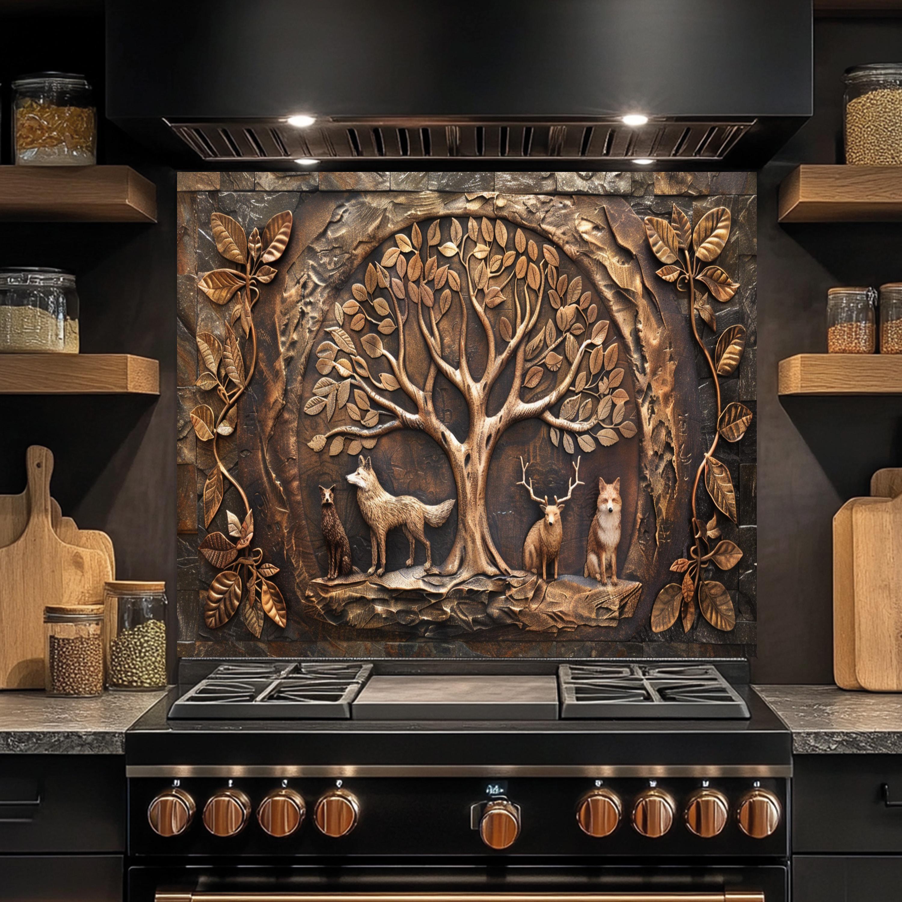 Tempered Glass Backsplash, Forest Legacy Tree of Life Glass Backsplash ...
