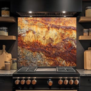 Tempered Glass Backsplash, Rust Texture Glass Backsplash, Rustic Backsplash, Kitchen Backsplash Behind Stove, Stove Glass Splashback