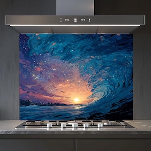 Ocean Wave Glas Aufkantung, gehärtetes Glas Aufkantung für Küche, Küchen Aufkantung hinter dem Herd, rustikale Herd Aufhängung, Splashback