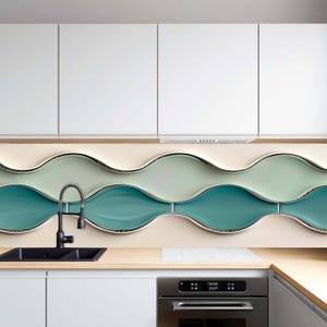 Crédence de cuisine en verre trempé, crédence effet carrelage turquoise turquoise, panneau de verre moderne, crédence de poêle résistant à la chaleur