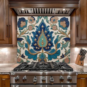 Ottoman Tile Glass Backsplash, Tempered Glass Backsplash for Kitchen, Kitchen Backsplash Behind Stove, Rustic Stove Backsplash, Splashback