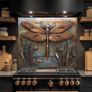 Protector contra salpicaduras de vidrio templado Dragonfly, protector contra salpicaduras de cocina detrás de la estufa, protector contra salpicaduras de vidrio con aspecto de cobre para cocina, protector contra salpicaduras de estufa para cocina