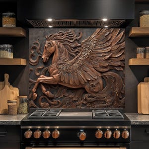 Protector contra salpicaduras de vidrio templado, protector contra salpicaduras de vidrio Pegasus de bronce, protector contra salpicaduras de vidrio con aspecto de cobre, protector contra salpicaduras de cocina detrás de la estufa, protector contra salpicaduras de vidrio