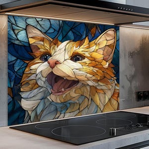 Protector contra salpicaduras de vidrio templado, protector contra salpicaduras de mosaico de gatos para la cocina detrás de la estufa, protector contra salpicaduras de vidrio para la cocina, protector contra salpicaduras colorido para amantes de los gatos