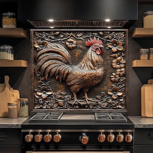 Rooster Tempered Glass Backsplash for Kitchen, Rustic Glass Backsplash, Copper Look Backsplash Tile, Decorative Kitchen Backsplash