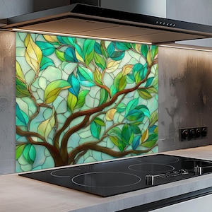 Salpicadero de cocina de vidrio templado con diseño de ramas de árbol: Arte botánico de la naturaleza
