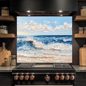 Ocean Wave Glass Backsplash, Tempered Glass Backsplash, Kitchen Glass Backsplash, Kitchen Backsplash Behind Stove, Glass Splashback