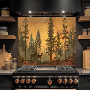 Forest Elegance Glass Backsplash, Tempered Glass Backsplash, Rustic Backsplash, Kitchen Backsplash Behind Stove, Stove Glass Splashback
