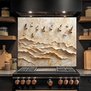 Soaring Over Sandstone Glass Backsplash, Tempered Glass Backsplash, Decorative Backsplash, Kitchen Backsplash Behind Stove, Stove Splashback