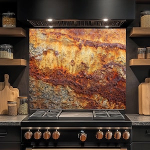 Tempered Glass Backsplash, Rust Texture Glass Backsplash, Rustic Backsplash, Kitchen Backsplash Behind Stove, Stove Glass Splashback