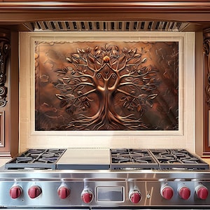 tree of life backsplash, glass backsplash, tempered glass backsplash