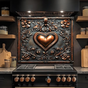 Tempered Glass Backsplash for Kitchen, Heart and Floral Glass Backsplash, Kitchen Backsplash Behind Stove, Glass Backsplash for Kitchen