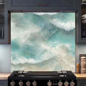 Salpicadero de vidrio templado con textura Ocean Breeze, Salpicadero de cocina ventilado, Salpicadero de vidrio para cocina, Salpicadero de cocina detrás de la estufa