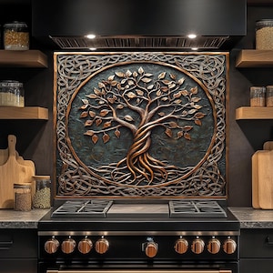 Tree of Life Kitchen Backsplash, Tempered Glass Backsplash, Kitchen Backsplash Behind Stove, Glass Backsplash for Kitchen, Stove Backsplash